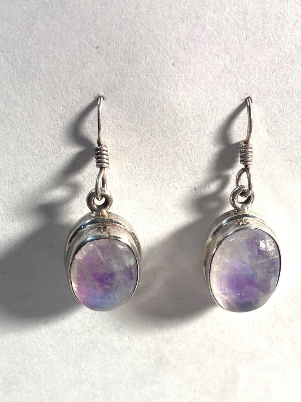 Vintage Sterling Silver Cabochon Purple Oval Drop Earring - Picture 4 of 7